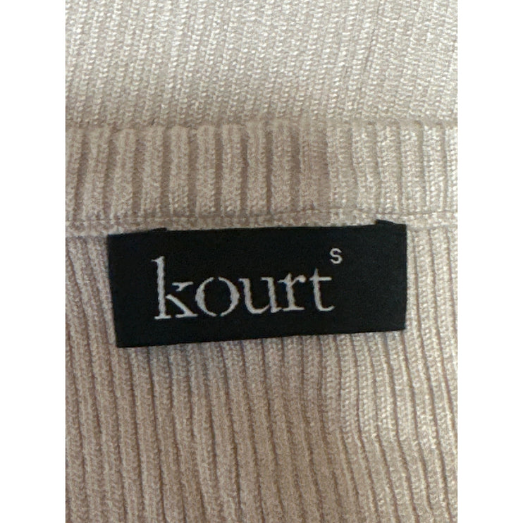 Kourt Women's Beige Sleeveless Ribbed Knit High Neck Cropped Tank Top Size S