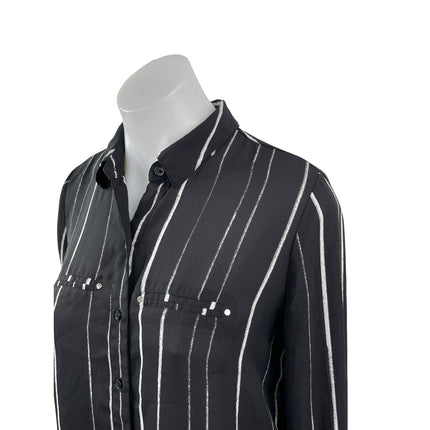 Apt. 9 Women's Black Stripe Collared Long Sleeve Button Down Shirt Top XS Petite