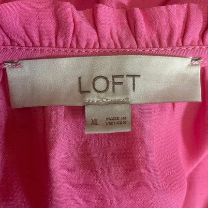 Loft Pink Tiered Ruffle Short Sleeve Button Up Mini Flare A-Line Shift Dress XL
