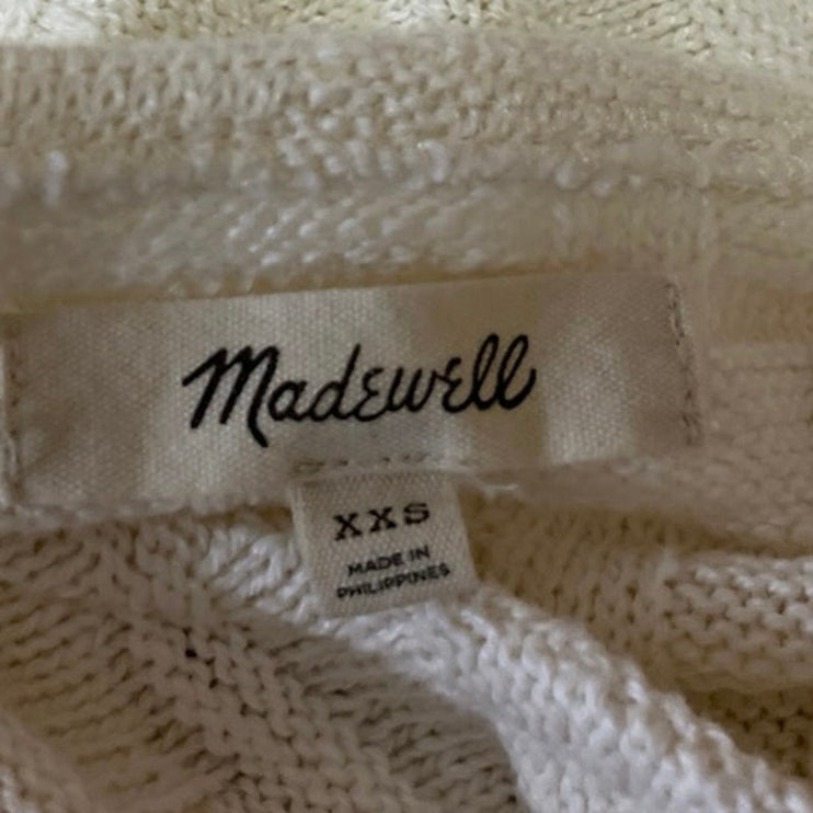 Madewell White Basketweave Stitch Sleeveless V-neck Button Crop Top Vest Sz XXS