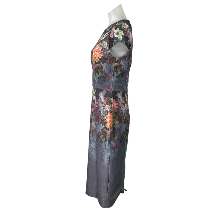 Betsey Johnson Multicolor Floral Short Sleeve Back Slit Mini Sheath Dress Size 6