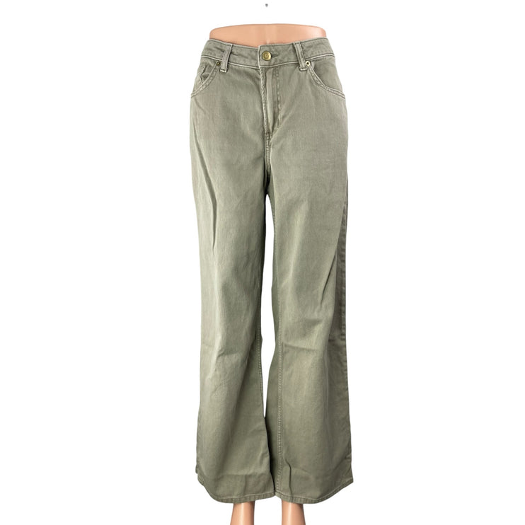 H&M Divided Women's Green High Waisted Baggy Wide Leg Denim Jeans Pants Size 8