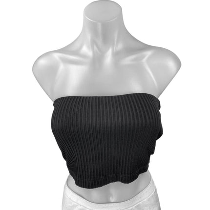 Kookai Women's Black Strapless Sleeveless Ribbed Knit Tube Bandeau Crop Top 1