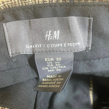 H&M Men's Beige Plaid Mid Rise Slim Fit Chino Straight Trousers Pants Size 30