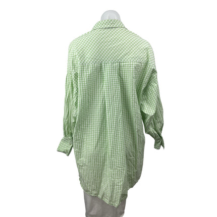 Stradivarius Green Gingham Check Collared Long Sleeve Button Down Shirt Top Sz S