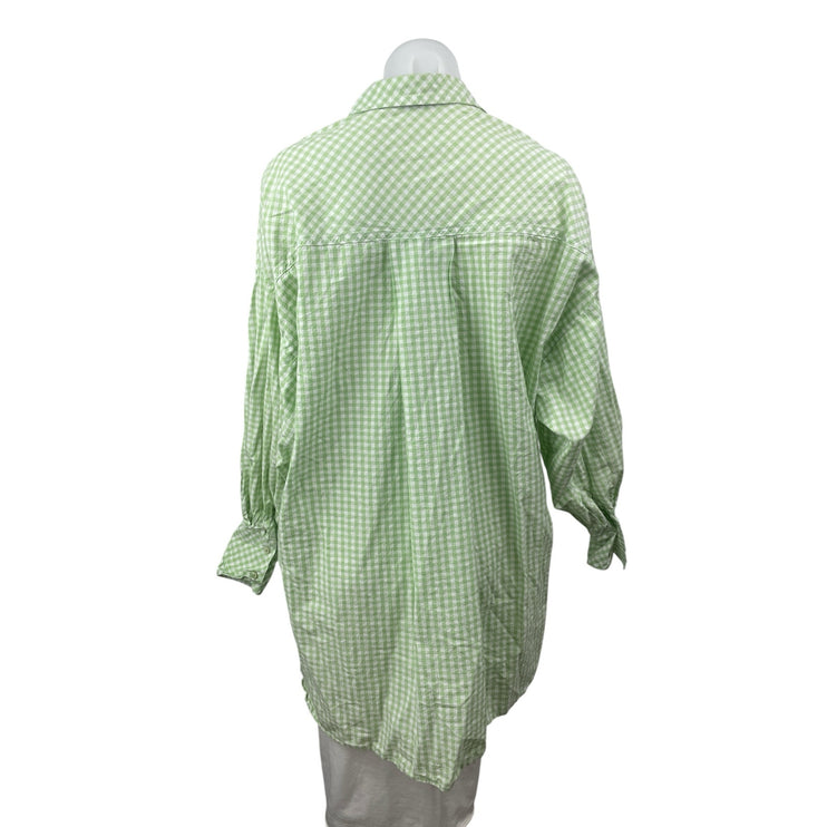 Stradivarius Green Gingham Check Collared Long Sleeve Button Down Shirt Top Sz S