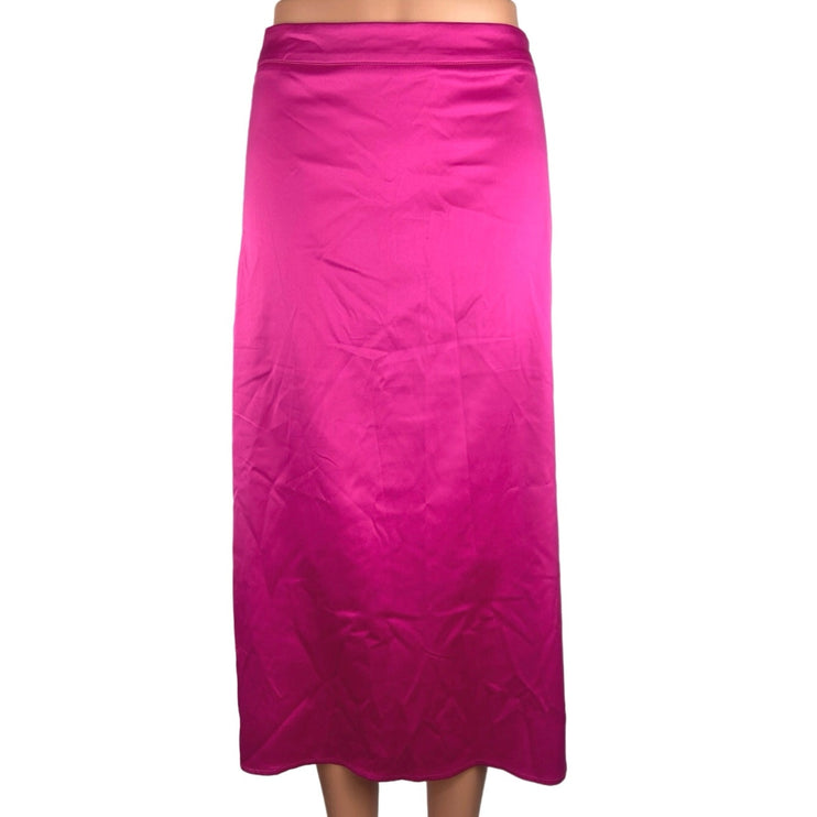 Womens Pink Satin High Slit Side Zipper Casual Party Midi A-Line Skirt Size S