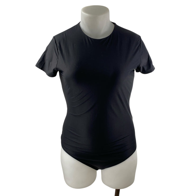 Abercrombie & Fitch Black Crew Neck Short Sleeve One Piece Bodysuit Top Size XL