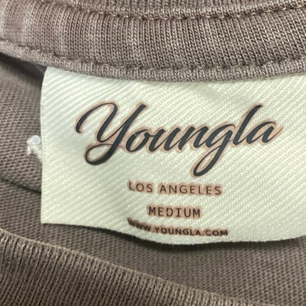 Youngla Women's Brown Short Sleeve Crew Neck Logo Basic T Shirt Tee Top Size M