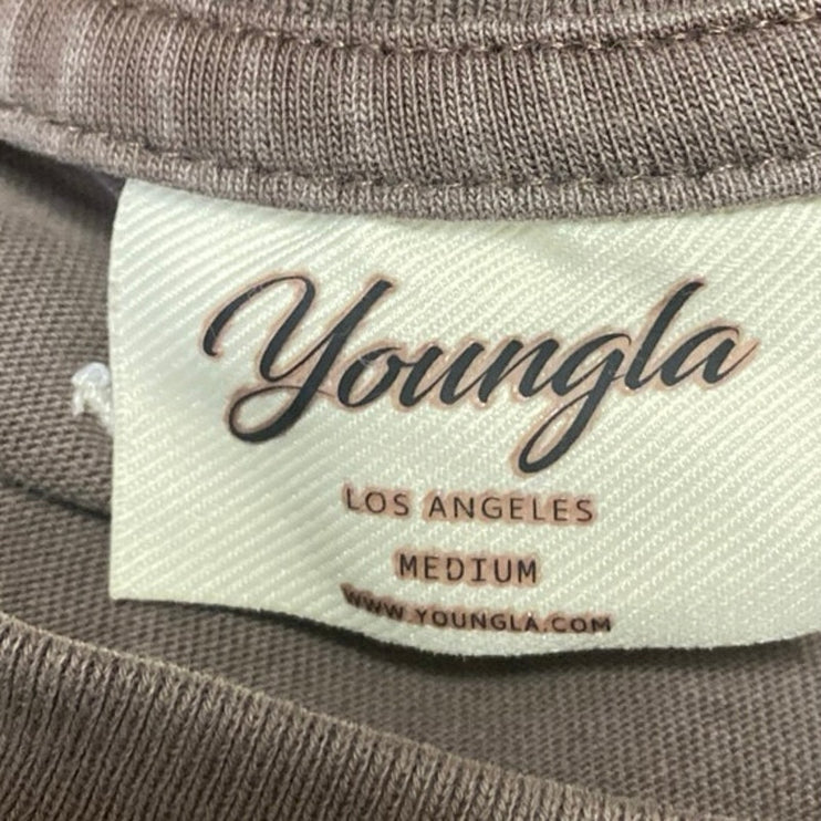 Youngla Women's Brown Short Sleeve Crew Neck Logo Basic T Shirt Tee Top Size M