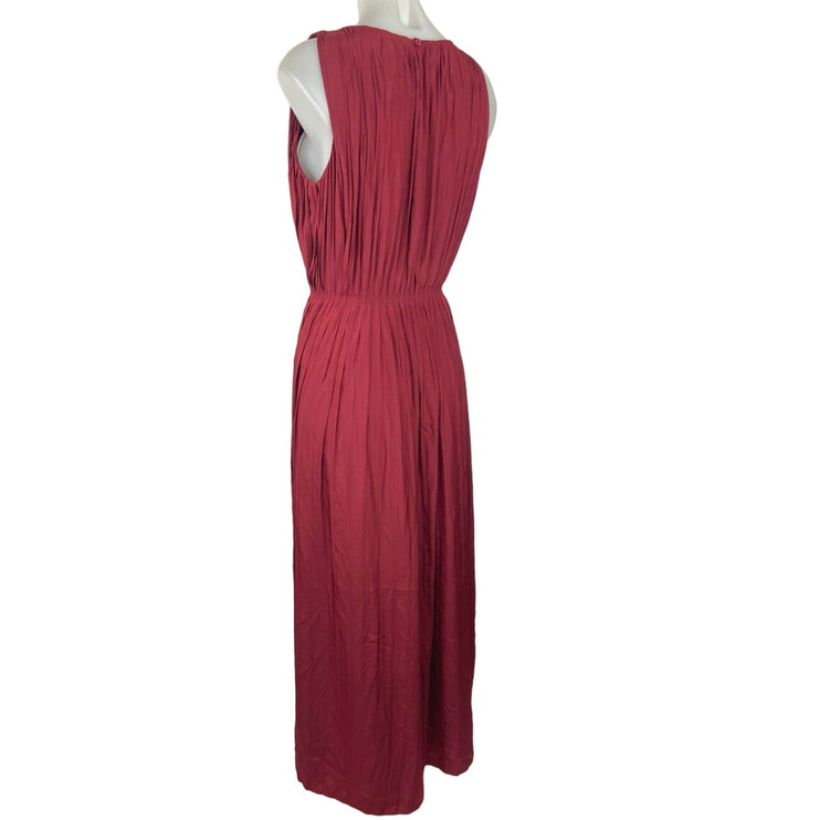 MONOPRIX Red Sleeveless Pleated Crewneck A-line Party Cocktail Maxi Dress Sz 38