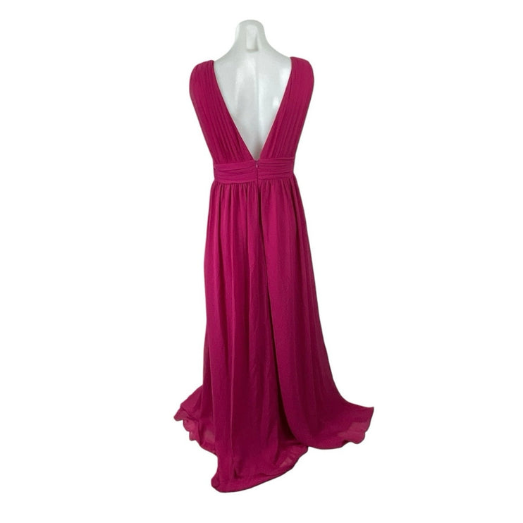 NEW Lulus Heavenly Hues Pink Pleated V Neck Bridesmaid Maxi Flare A-Line Dress M
