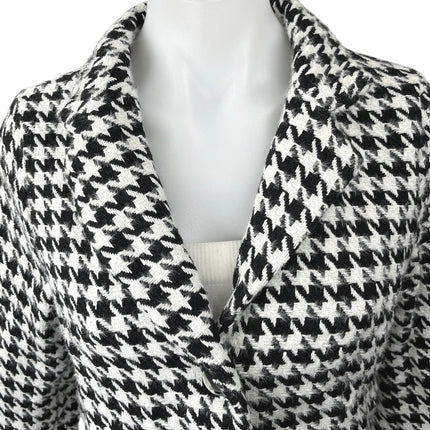 TCEC Black White Houndstooth Wool Tweed Button Crop Blazer Coat Jacket Top Sz M