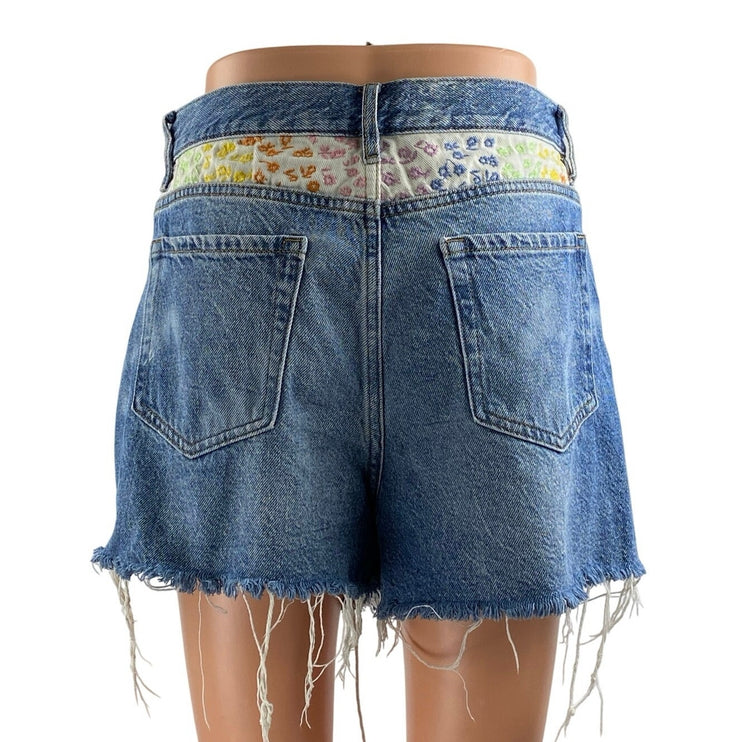 Pacsun Blue Ultra High Rise Frayed Hem Wide Leg Vintage Denim Jeans Shorts Sz 28