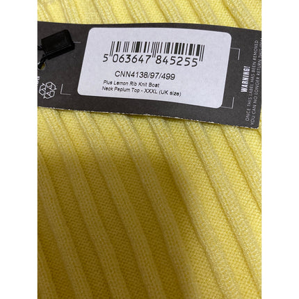 PrettyLittleThingYellow Sleeveless Rib Knit Boat Neck Peplum Tank Top Size 3XL