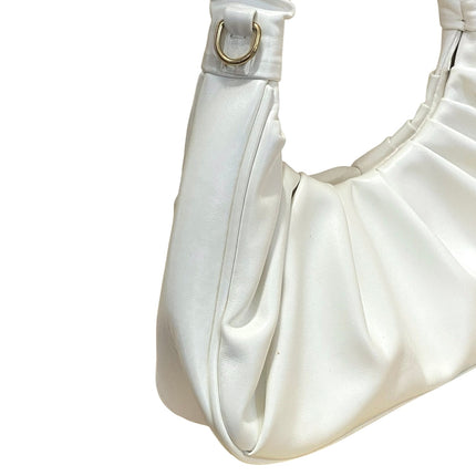 Petite Simone Off White Pleated Faux Leather Vegan Tote Hobo Crescent Handbag OS