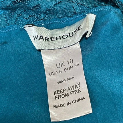 Warehouse Teal Blue Silk Satin Floral Lace Sleeveless Cami Camisole Tank Top 6