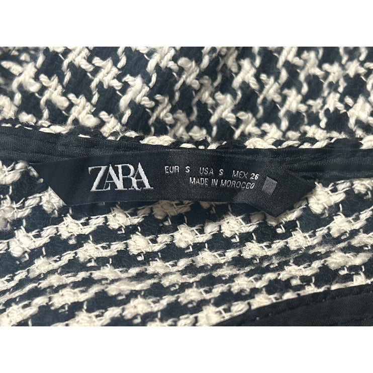 Zara Black White Tweed Button Front Sleeveless Pinafore Vest Mini Dress Size S