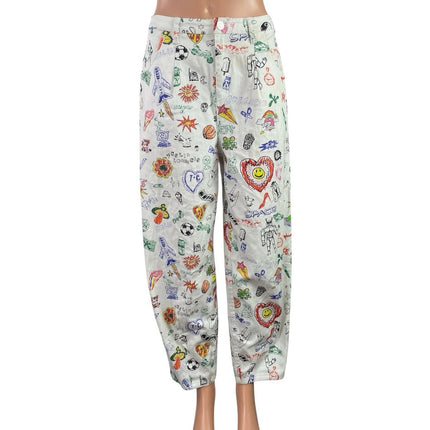 Colin LoCascio Jenni Dear Diary Doodle Palazzo Wide Straight Denim Jean Pants M
