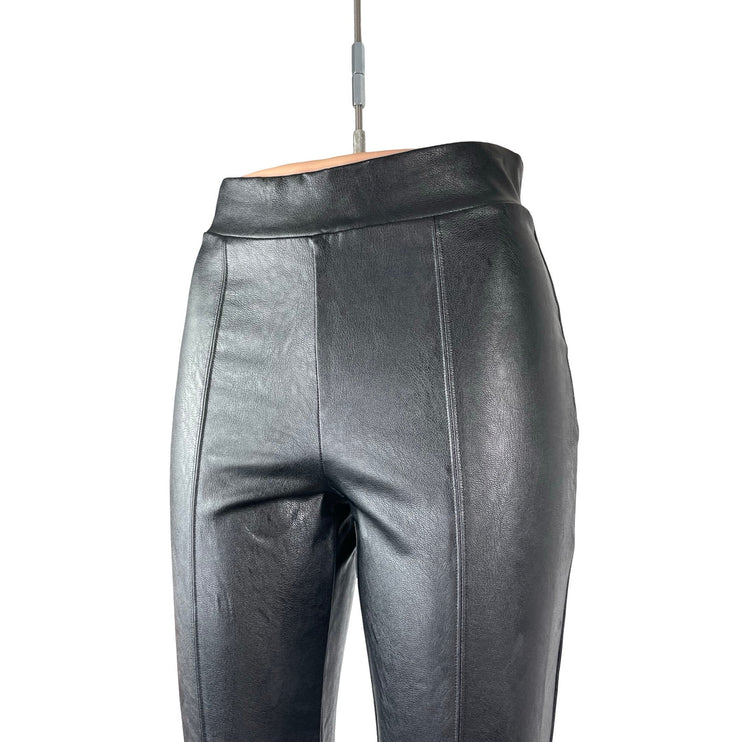Commando Women's Black Faux Leather Vegan Pintuck Slit Flare Trousers Pants XS