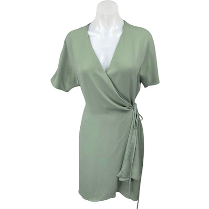 Aritzia Babaton Wallace Sage Green Short Sleeve V-Neck Knee Length Wrap Dress M