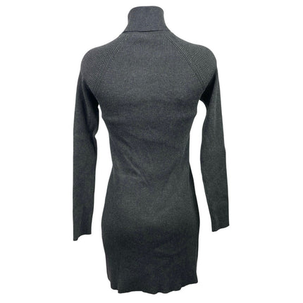 Zara Gray Turtleneck Long Sleeve Gold Button Mini Bodycon Sheath Sweater Dress S