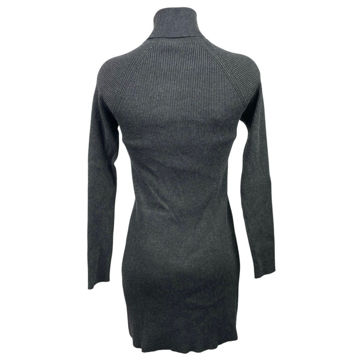 Zara Gray Turtleneck Long Sleeve Gold Button Mini Bodycon Sheath Sweater Dress S