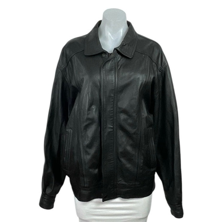 Vintage Cuiropolis Women's Black Faux Leather Zip Up Bomber Jacket Size XL-2XL