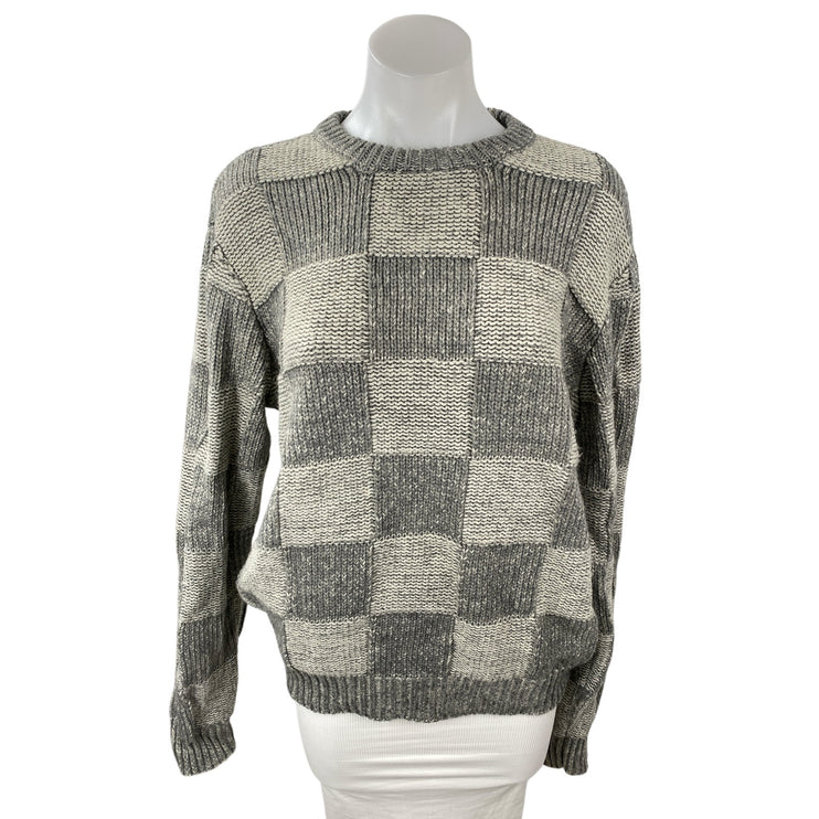 Frank and Oak Women's Gray Wool Checkered Gingham Long Sleeve Sweater Top Sz M