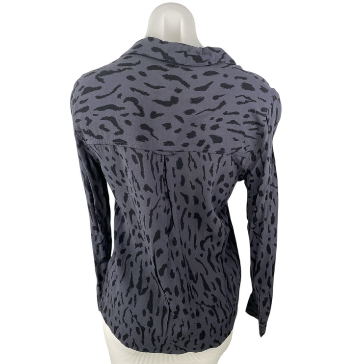 Rails Women's Gray Leopard Animal Print Long Sleeve Button Down Shirt Top Sz XS