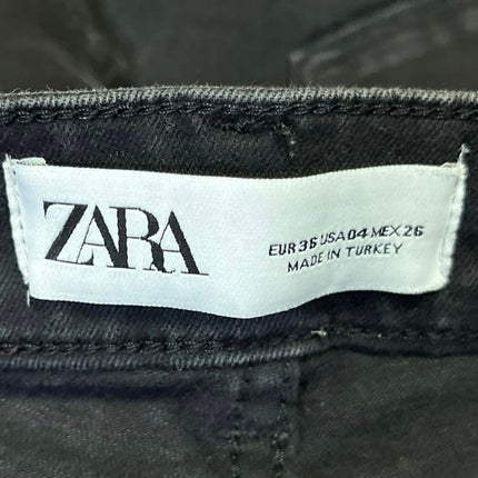 Zara Women's Black High Rise Flared Boot Cut Frayed Raw Hem Ankle Denim Jeans 4