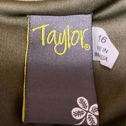 Taylor Olive Green Silky Satin Sleeveless Cami Cowl Neck Tank Slip Dress Size 16