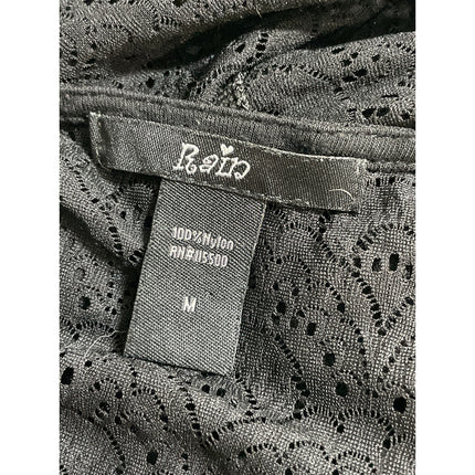 Rain Patterned Black Fringe Tassel Batwing Sleeve Poncho Shawl Cardigan Top Sz M
