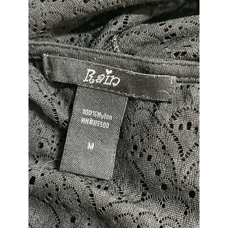 Rain Patterned Black Fringe Tassel Batwing Sleeve Poncho Shawl Cardigan Top Sz M
