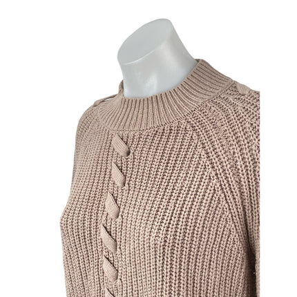 H&M Divided Women's Beige Cable Knit Mock Neck Long Sleeve Crop Sweater Top Sz M