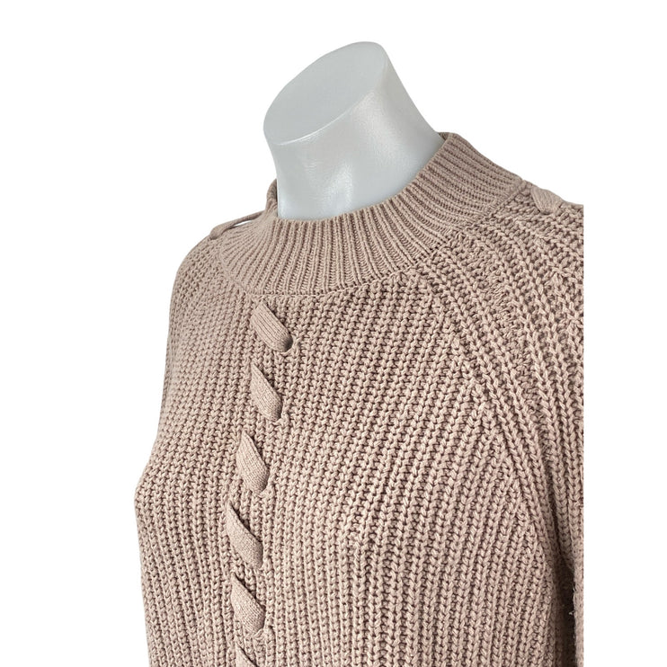 H&M Divided Women's Beige Cable Knit Mock Neck Long Sleeve Crop Sweater Top Sz M