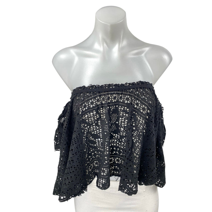 Free People Beach Black Eyelet Off The Shoulder Cover Up Crop Blouse Top Size S
