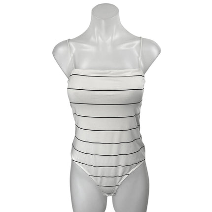 H&M White Black Sleeveless Striped Square Cami Camisole Tank Bodysuit Top Size S