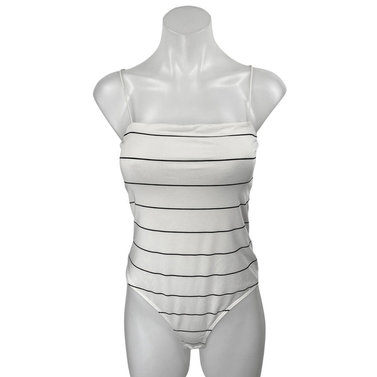 H&M White Black Sleeveless Striped Square Cami Camisole Tank Bodysuit Top Size S