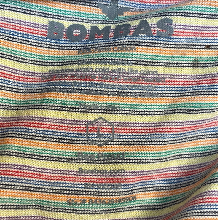 Bombas Men's Rainbow Striped Pride Short Sleeve Crew Neck T Shirt Tee Top Size L