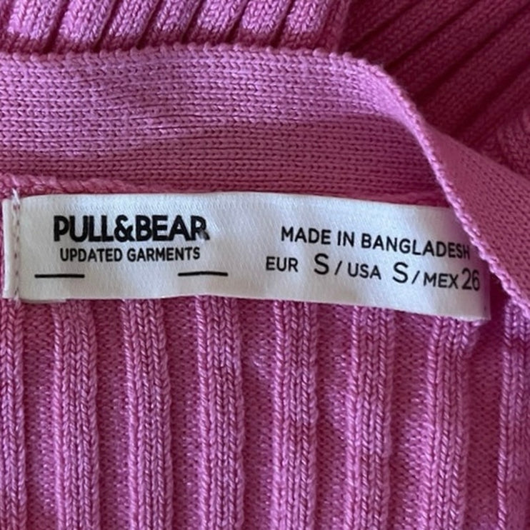 Pull&Bear Updated Garments Pink V Neck Long Sleeve Ribbed Neck Crop Top Size S