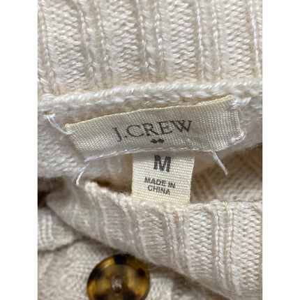 J.Crew Cream Wool Cable Knit V Neck Long Sleeve Button Cardigan Sweater Top Sz M
