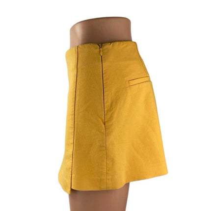 Zara Women's Yellow High Waisted Side Zip Mini Wide Leg Wrap Skirt Skort Size S