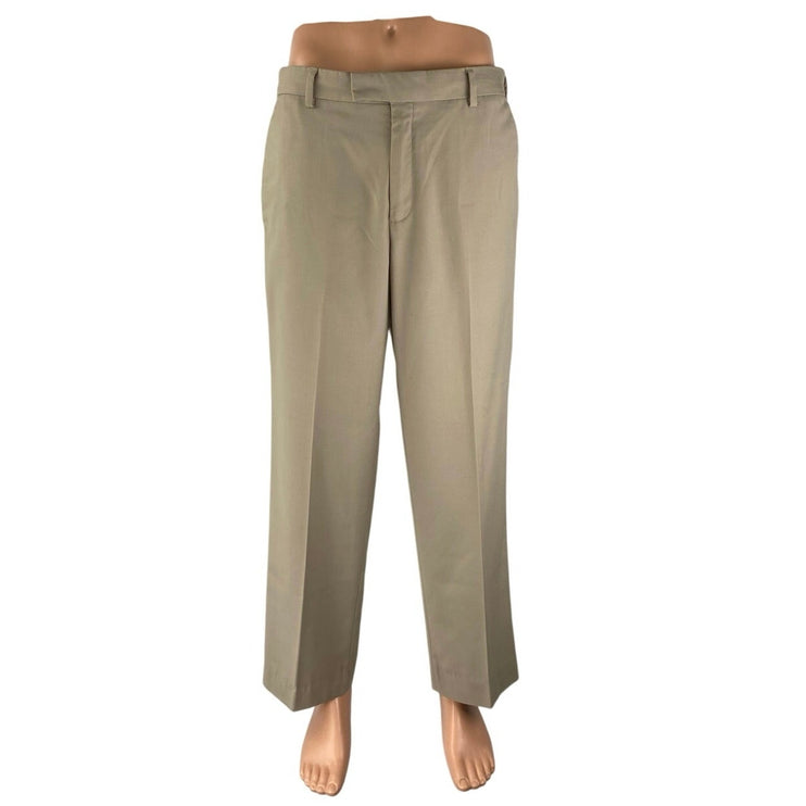 Kenneth Cole Men's Brown Pleated Straight Chino Khaki Trousers Dress Pants 33x32