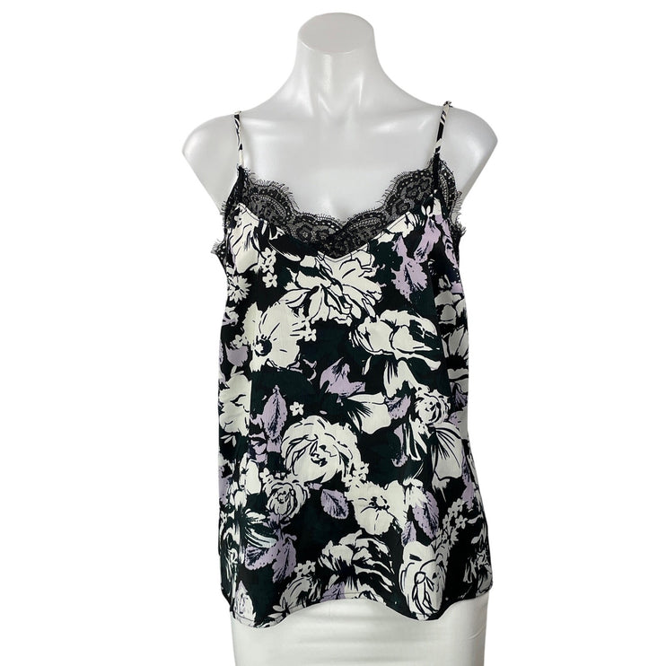 Halogen Women's Black Floral Lace Trim Sleeveless Cami Camisole Tank Top Size S