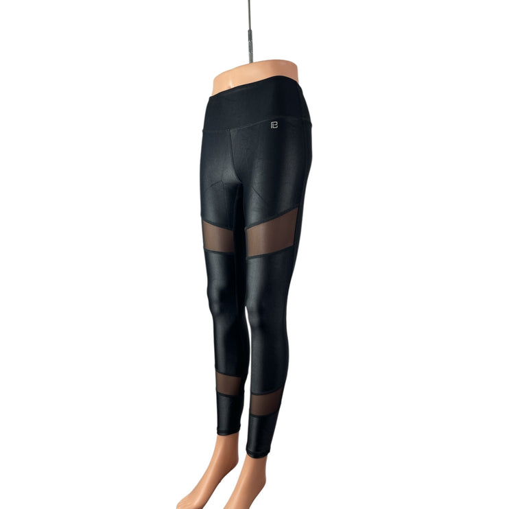 Body Language Women's Black Coated Mesh Trim Yoga Athletic Leggings Pants Size S
