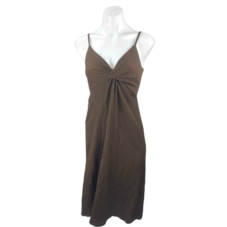 H&M Women's Brown Twist Front Sleeveless V Neck Midi Cami Tank Slip Dress Sz XS