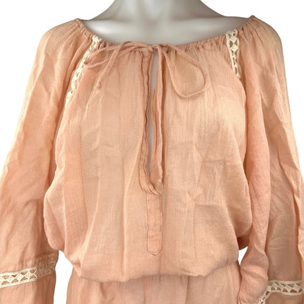 Eberjey Summer Of Love Orange Tie Neck Long Sleeve Lace Trim Jumpsuit Romper M