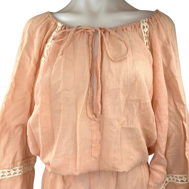 Eberjey Summer Of Love Orange Tie Neck Long Sleeve Lace Trim Jumpsuit Romper M
