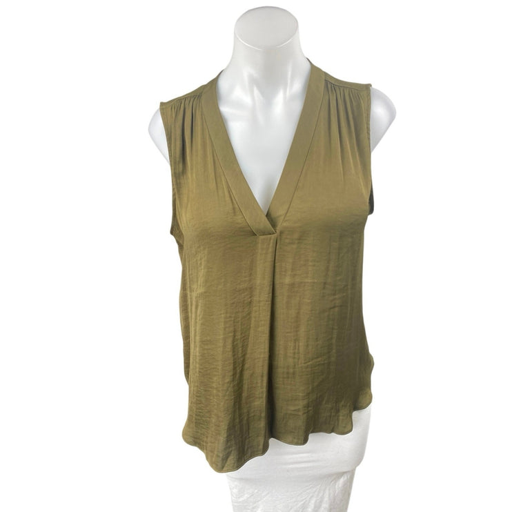 Vince Camuto Women's Olive Green Sleeveless V-neck Tank Blouse Shirt Top Size M